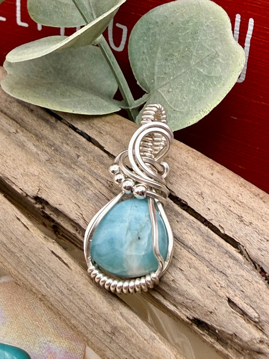 Larimar, Wire Wrapped in Sterling Silver necklace/pendant