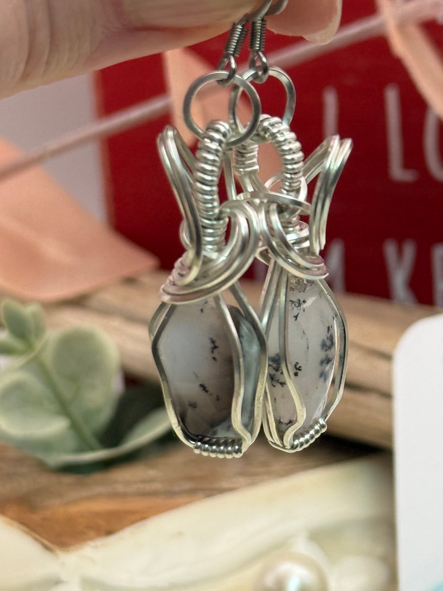 Dendritic Agate Coffin Earrings