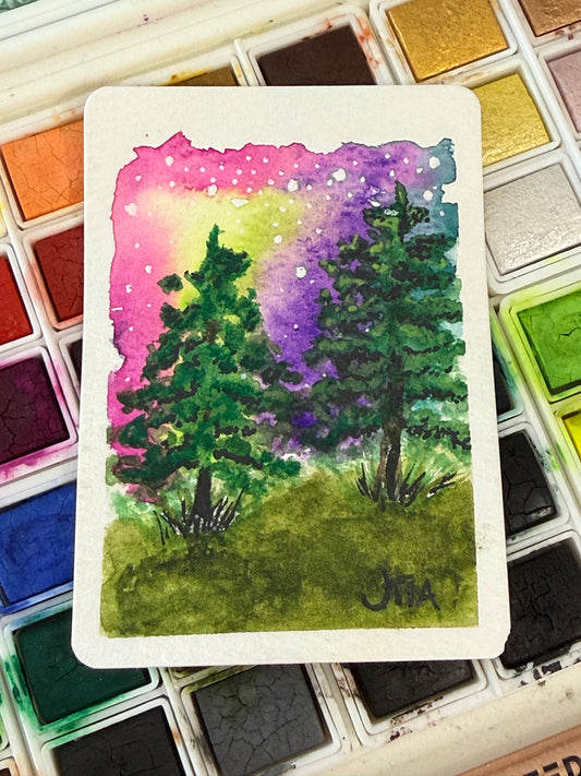 Northern Lights, Watercolor original/ ACEO