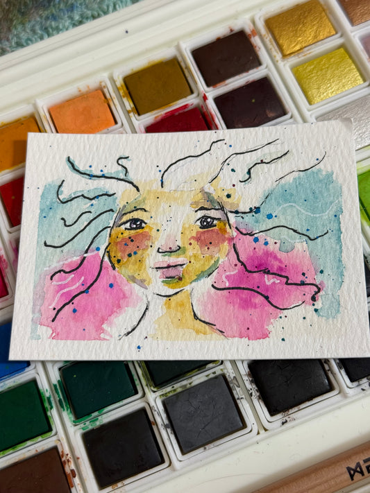 Mermaid Hair 2, watercolor original/ ACEO