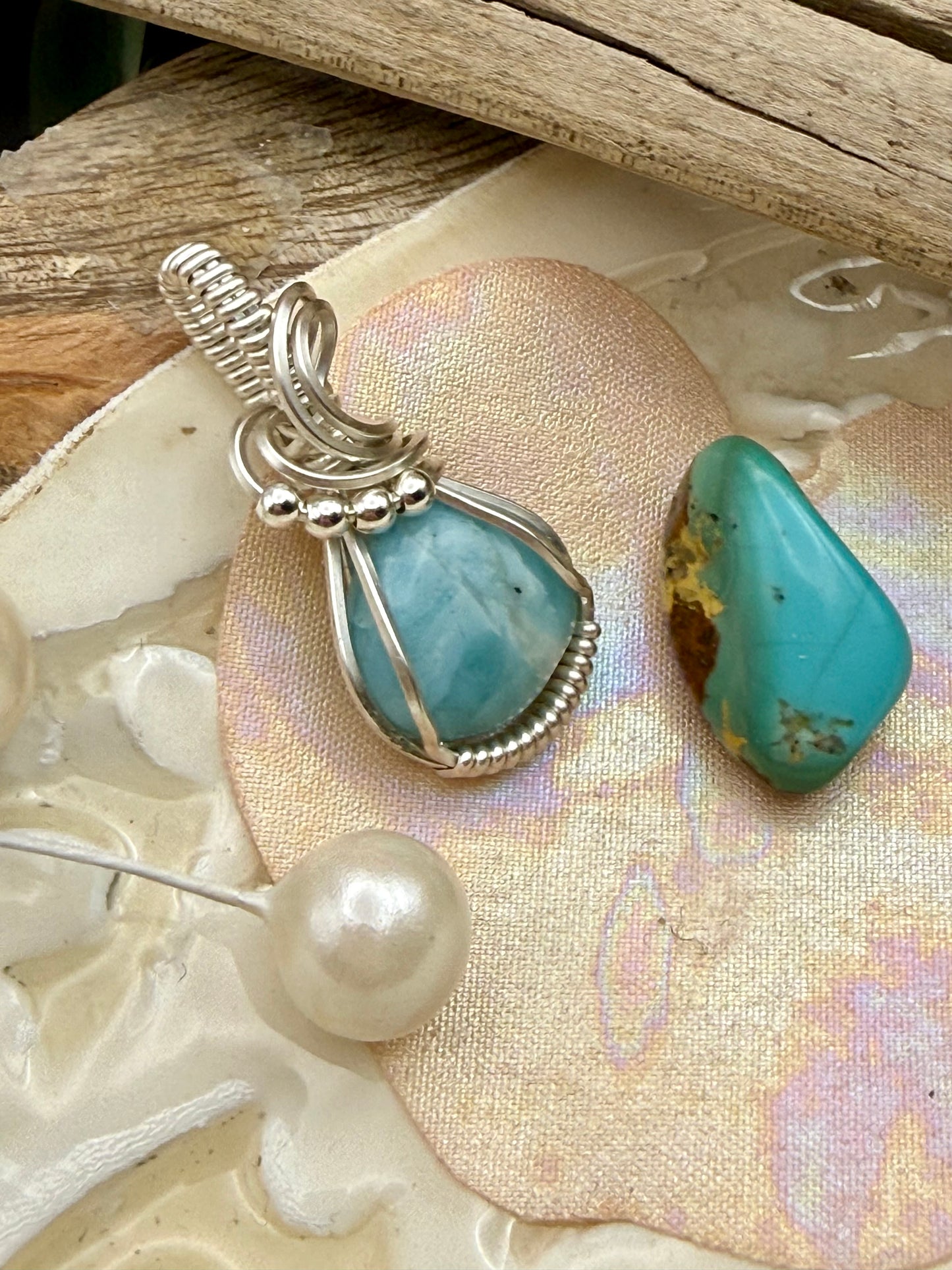 Larimar, Wire Wrapped in Sterling Silver necklace/pendant