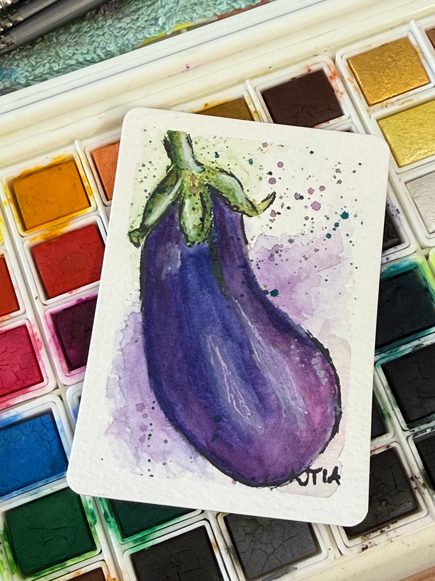 Eggplant, watercolor original/ ACEO