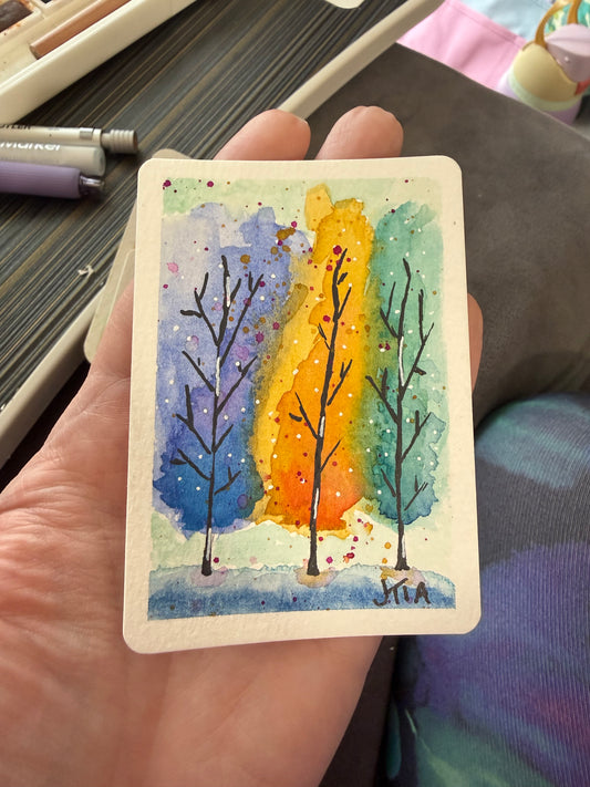 Fall Trees, Watercolor original/ ACEO