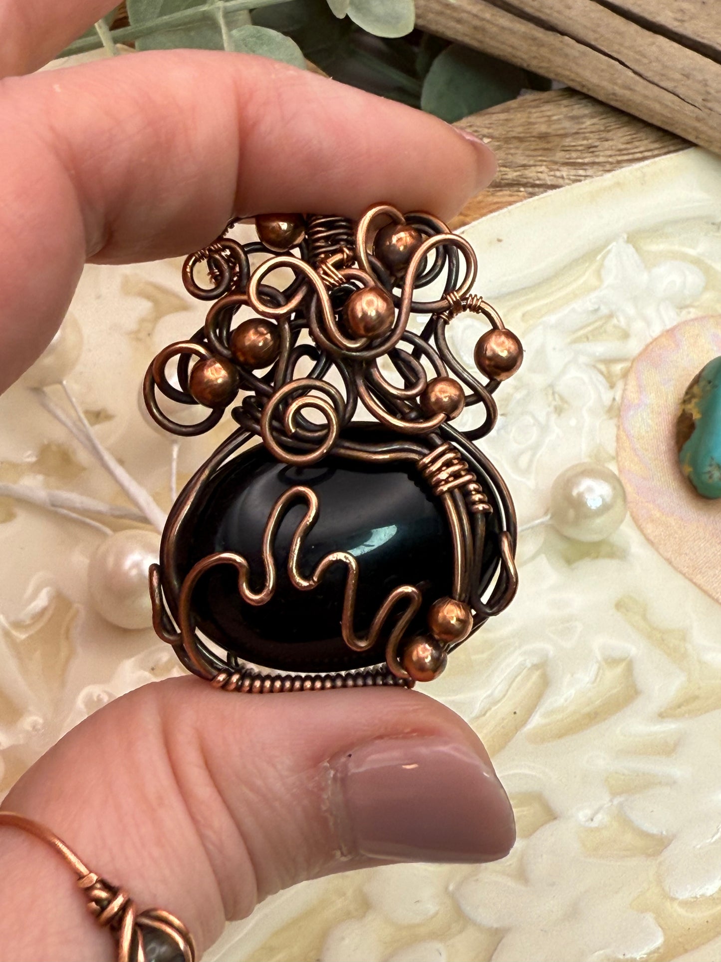 Black Obsidian Cauldron in Copper