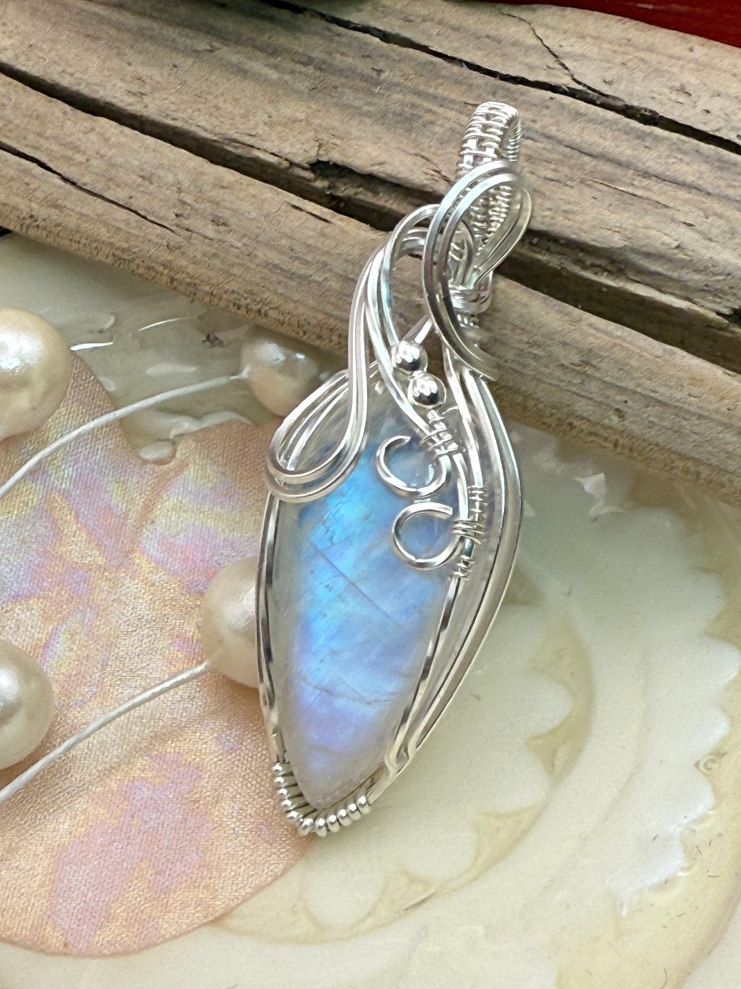 Moonstone Elegance, wrapped in Sterling Silver