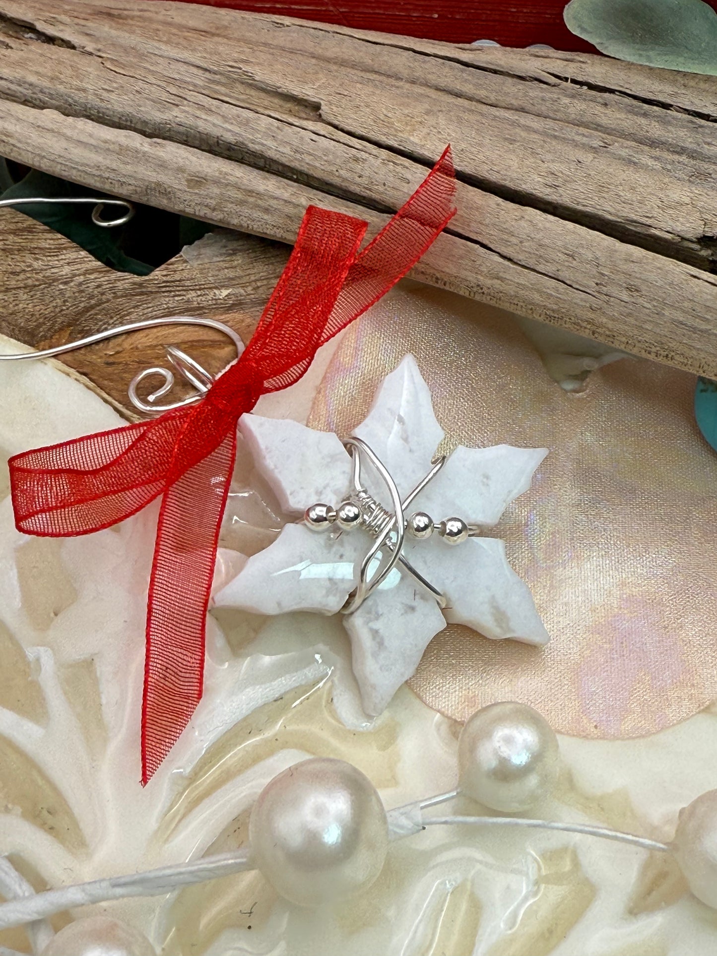 Snowflake Ornament, White Lace Agate in Sterling Silver