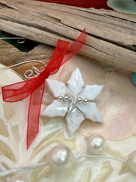 Snowflake Ornament, White Lace Agate in Sterling Silver