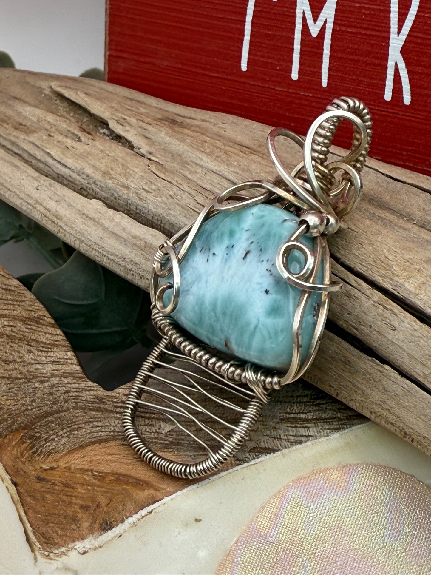 Larimar Mushroom, Sterling Silver