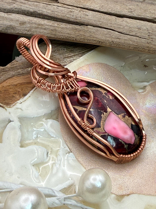 Red Dahlia Copper Wrapped Necklace