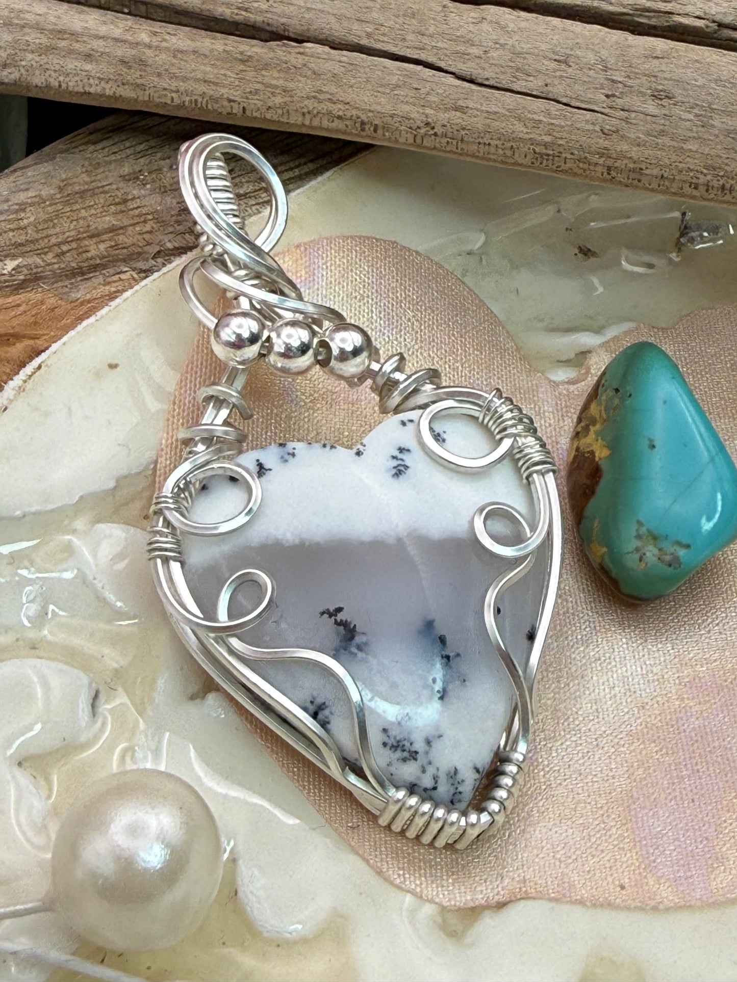 Dendritic Opal Heart in Sterling Silver