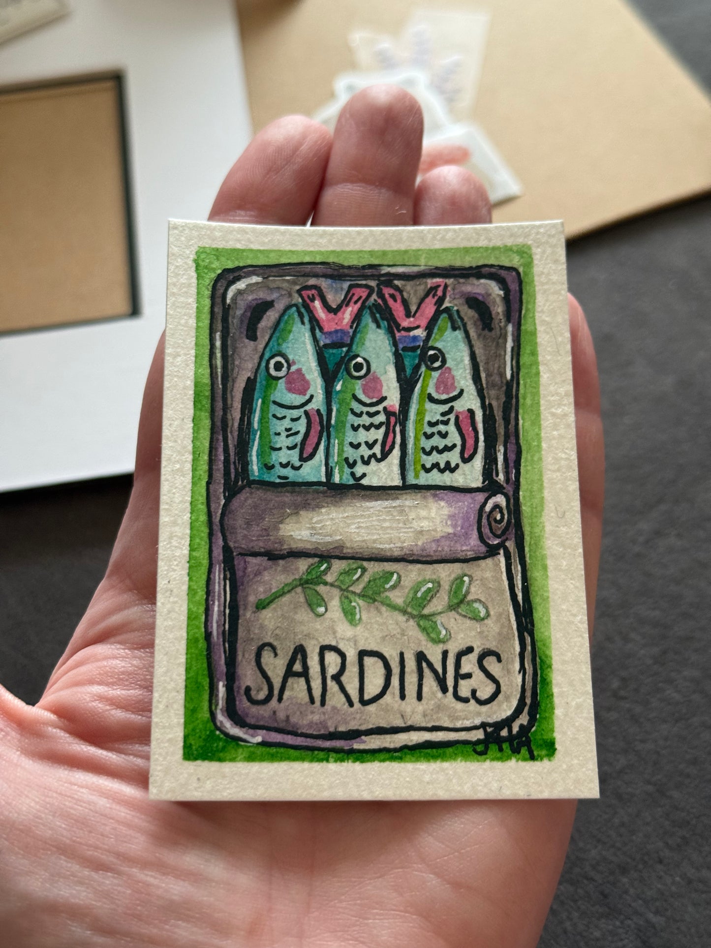 Sardine Watercolor Mini-painting