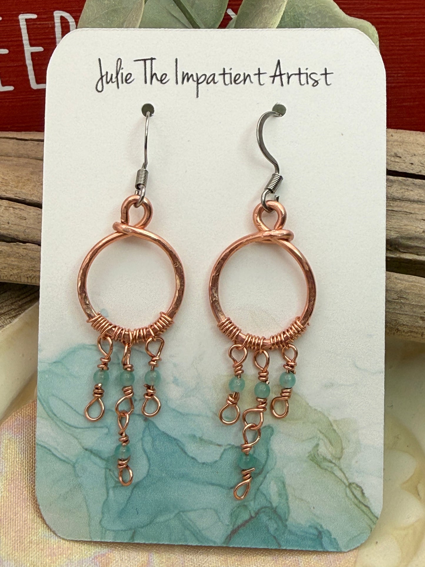 Amazonite and Copper Circle Dangle Earrings