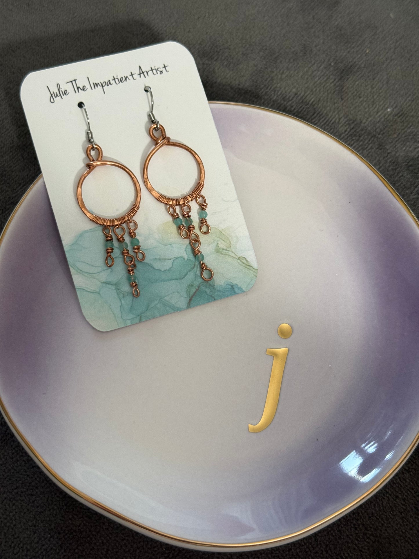 Amazonite and Copper Circle Dangle Earrings
