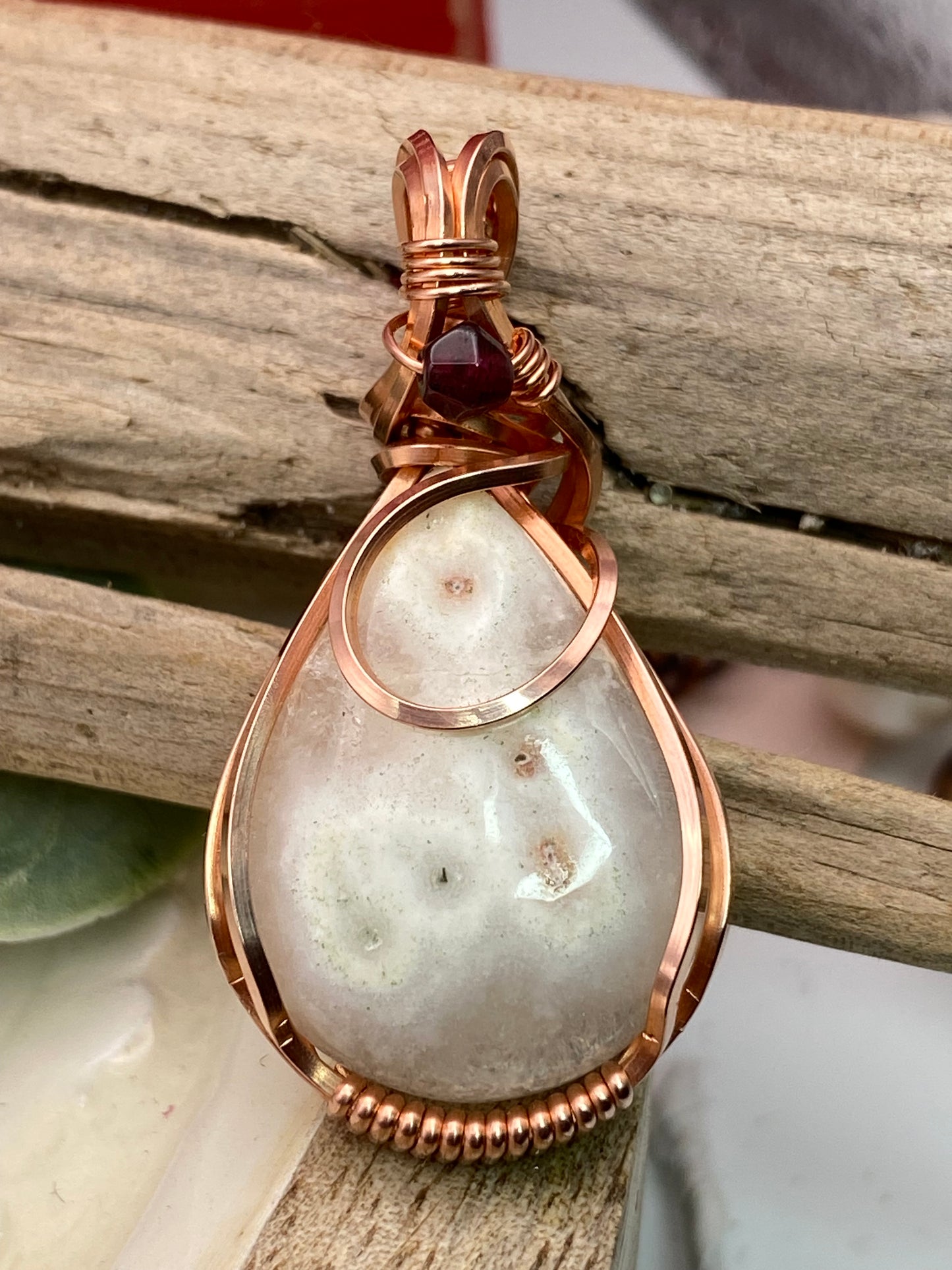 Solar Quartz and garnet in Pure Copper