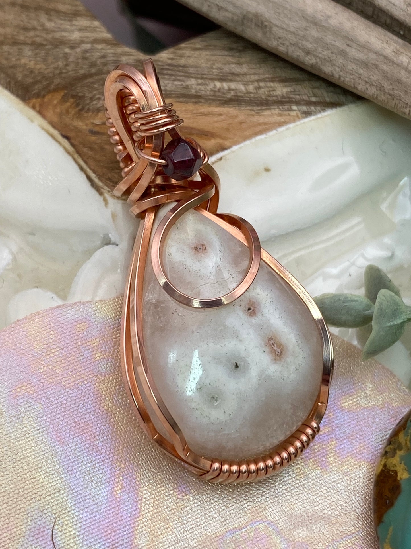 Solar Quartz and garnet in Pure Copper