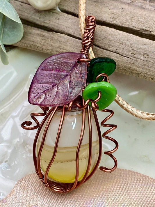 Yellow Agate Pumpkin in Tarnish Resistant Copper